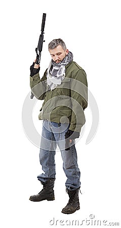 Terrorist with weapon Stock Photo