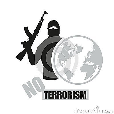 Terrorist with weapon. Stop terrorism. Terrorism concept. Vector Illustration