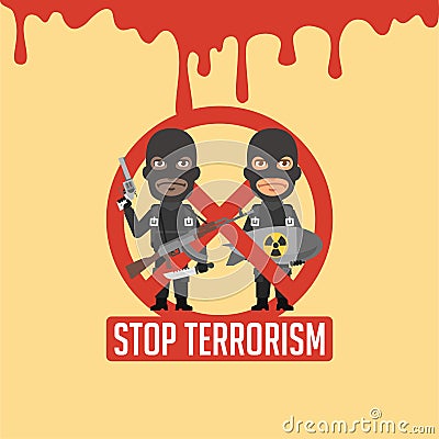 Terrorists Blood Prohibitory Sign Vector Illustration