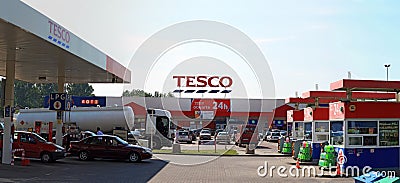 Tesco and petrol station panorama Editorial Stock Photo