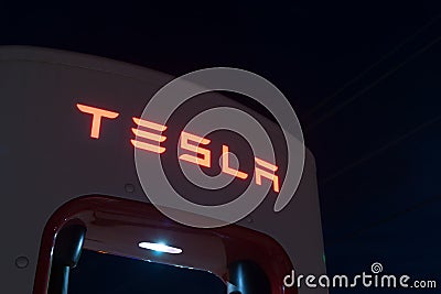 Tesla battery recharge station Shamrock Texas USA Editorial Stock Photo