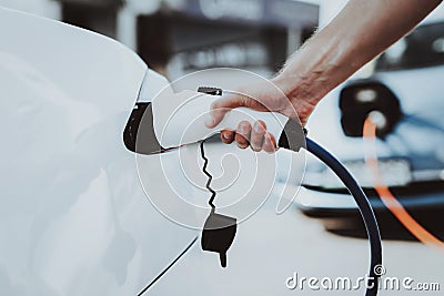 Tesla Car View. Automobile Charge Tank Concept. Stock Photo