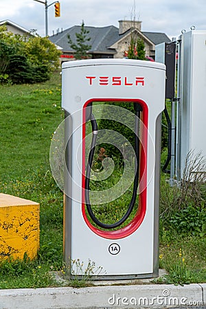 Tesla charger Bracebridge, Ontario - 09 August 2022 Editorial Stock Photo