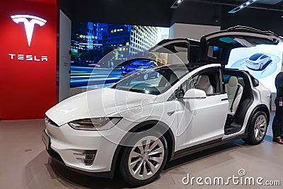 Tesla electric car sales shop electric car Editorial Stock Photo