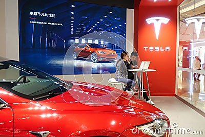 Tesla electric car sales shop Editorial Stock Photo