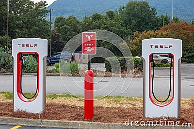 Tesla EV Supercharger Stations Editorial Stock Photo