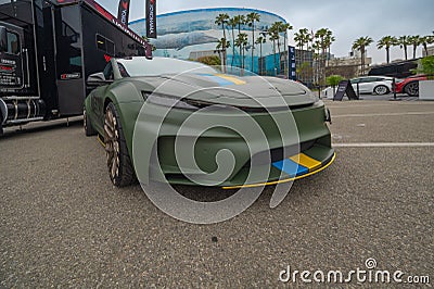 Tesla Model 3 TSK during Electrify Expo, Long Beach Convention Center Editorial Stock Photo