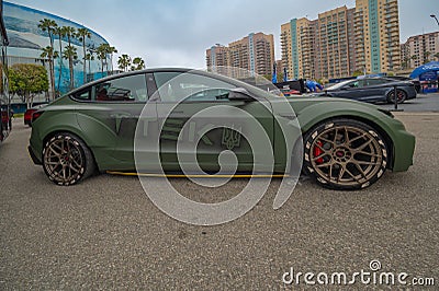 Tesla Model 3 TSK during Electrify Expo, Long Beach Convention Center Editorial Stock Photo