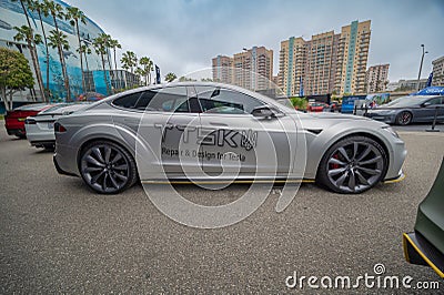 Tesla Model 3 TSK during Electrify Expo, Long Beach Convention Center Editorial Stock Photo