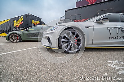 Tesla Model 3 TSK during Electrify Expo, Long Beach Convention Center Editorial Stock Photo