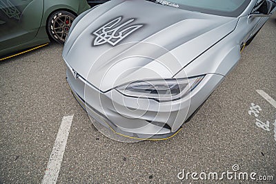 Tesla Model 3 TSK during Electrify Expo, Long Beach Convention Center Editorial Stock Photo