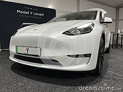 Tesla Model Y UK Showroom Launch Editorial Stock Photo