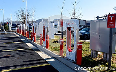 Tesla Supercharger Charging Station, Manassas, Virginia Editorial Stock Photo