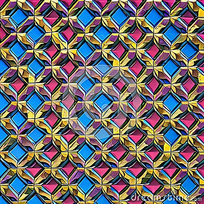 Tessellating Tiles: An image of a geometric pattern created with tessellating shapes, in a mix of contrasting colors and bold de Stock Photo