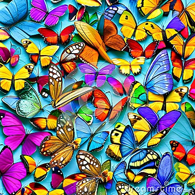 A tessellation of butterflies in various sizes and colors, fluttering in different directions4, Generative AI Stock Photo