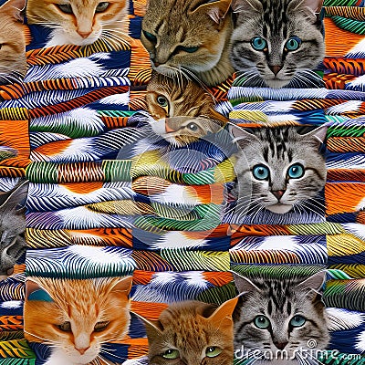 A tessellation of cats in various sizes and colors, playing in different directions2, Generative AI Stock Photo