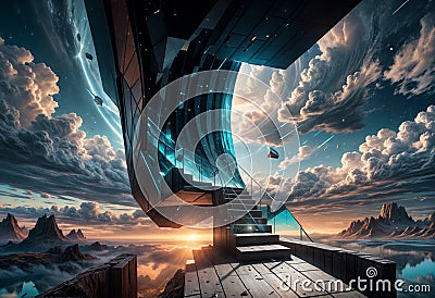 Tesseract Space, a realm beyond the third dimension, where time and space fold upon themselves in impossible ways - generated by Stock Photo