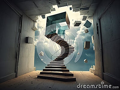 Tesseract Space, a realm beyond the third dimension, where time and space fold upon themselves in impossible ways - generated by Stock Photo