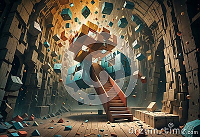 Tesseract Space, a realm beyond the third dimension, where time and space fold upon themselves in impossible ways - generated by Stock Photo
