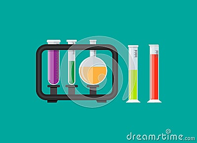 Test glass tubes in rack Vector Illustration