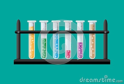 Test glass tubes in rack Vector Illustration