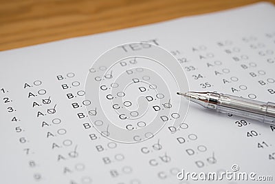 Test score sheet with answers Stock Photo