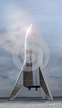 Test Starship Hopper rocket - SpaceX Elon Musk company, on January 11, 2019, Boca Chica, Texas. 3D rendering Editorial Stock Photo