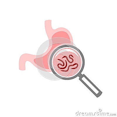 Test for stomach parasites symbol. Magnify glass. Vector Illustration