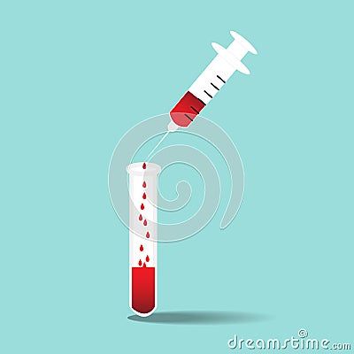 Test tube with blood and syringe Vector Illustration