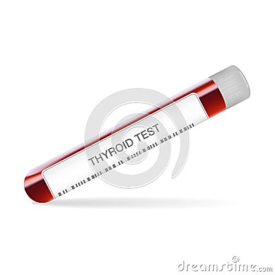 Test Tube With Blood For Thyroid Test. Endocrinology System Or Hormone Secretion. Vector Illustration. Vector Illustration