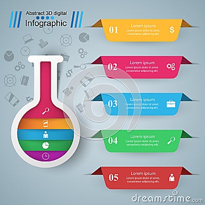Test tube - business infographic. Five color items Vector Illustration