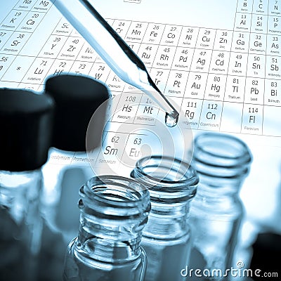 Test tube containing chemical liquid in laboratory, lab chemistry or science research and development concept. Stock Photo