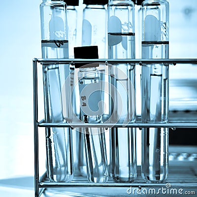 Test tube containing chemical liquid in laboratory. Stock Photo