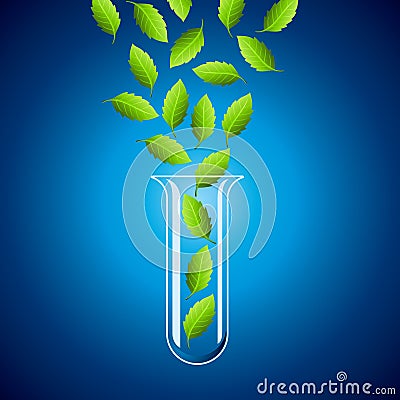 Test tube and green leaf Vector Illustration