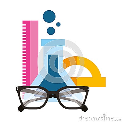 test tube protractor glasses ruler supplies school Cartoon Illustration
