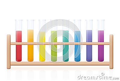 Test Tube Rack Rainbow Colored Chemical Liquid Substances Vector Illustration