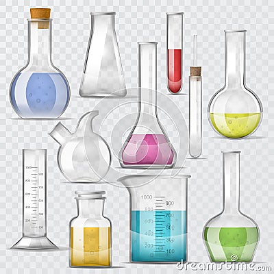 Test-tube vector chemical glass test tubes filled with liquid for scientific research or experiment illustration Vector Illustration