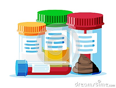 Test Tubes with Caps. Stool, Blood, Urine, Sperm. Vector Illustration