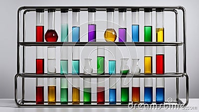 A test tubes closeup with medical glassware and a colorful scheme. The test tubes have a transparent look Stock Photo