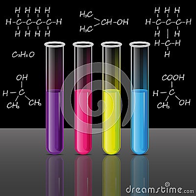 Test tubes set. Formulas. Science and education vector. Vector Illustration