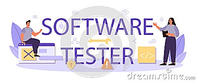 Tester software typographic header. Application or website code Vector Illustration