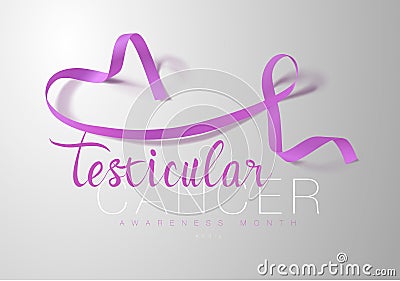 Testicular Cancer Awareness Calligraphy Poster Design. Realistic Orchid Ribbon. April is Cancer Awareness Month. Vector Vector Illustration