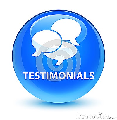 Testimonials (comments icon) glassy cyan blue round button Cartoon Illustration