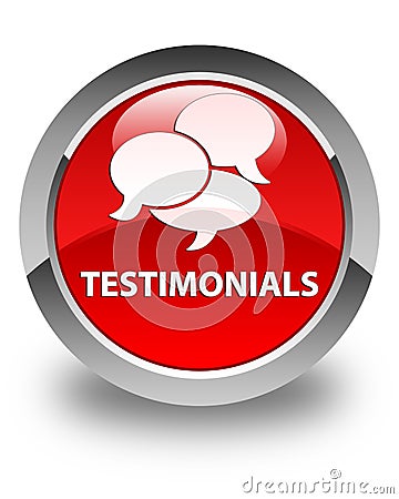 Testimonials (comments icon) glossy red round button Cartoon Illustration