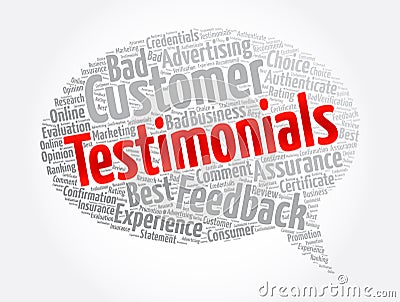 Testimonials message bubble word cloud collage, concept background Stock Photo