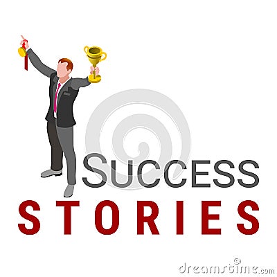 Testimonials. Success stories words with Winning analysis vector, the concept of speaking about success and testimonials. Vector Illustration