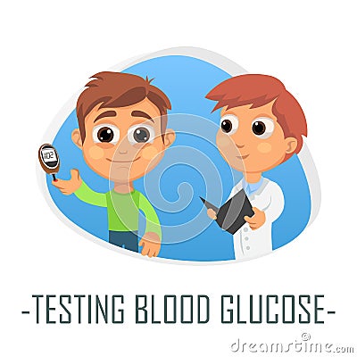 Testing blood glucose medical concept. Vector illustration. Cartoon Illustration