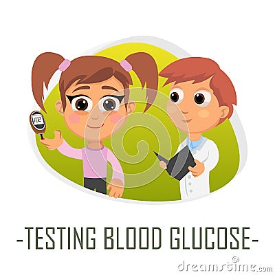 Testing blood glucose medical concept. Vector illustration. Cartoon Illustration