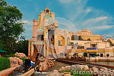 Testing the cars in Journey to Atlantis, water ride attraction, at Seaworld. Editorial Stock Photo