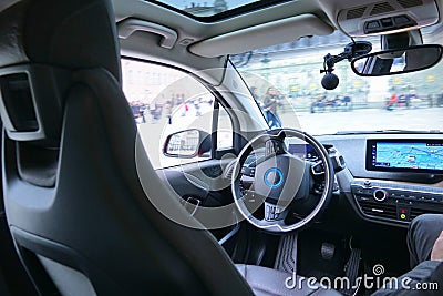 Testing driverless cars without a safety driver in the driver position Editorial Stock Photo